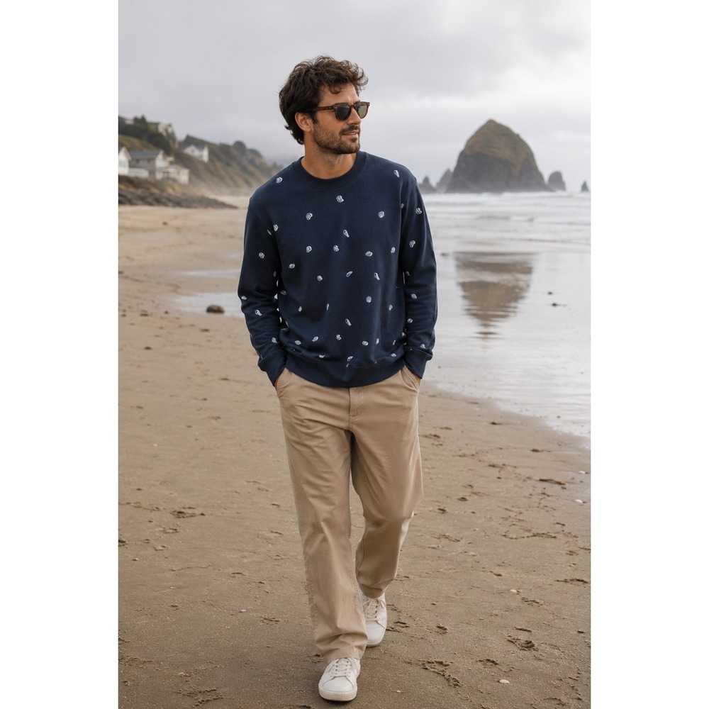 Scotch & Soda Embroidered Seashell Navy Crewneck Sweatshirt Size Large